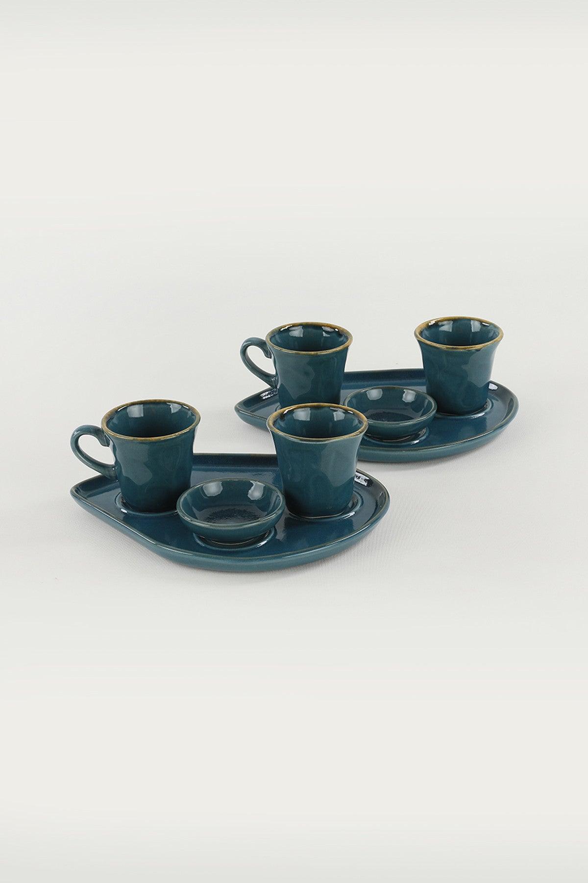 Set cești de cafea    Safir Moka Coffee Presentation Set 8 Pieces for 2 People, Albastru, 30x17x30 cm