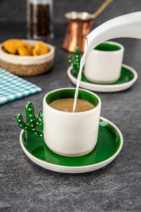 Set cești de cafea, Verde, 7x9x7 cm