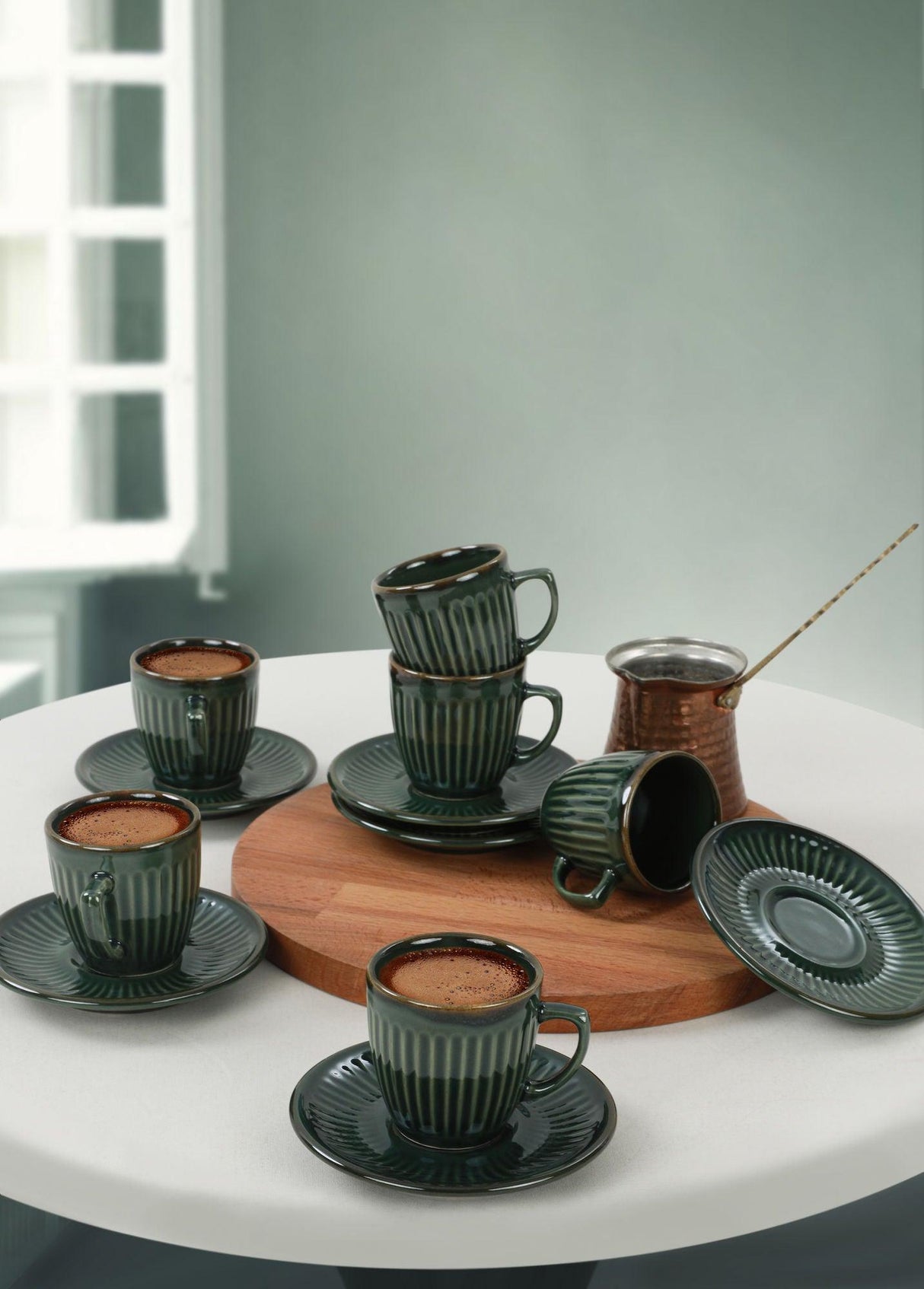 Set cești de cafea, Verde inchis, 40x18x21 cm