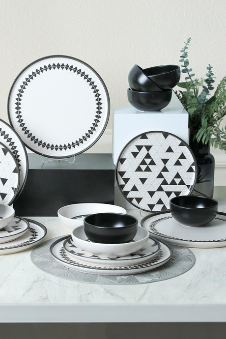 Set de cină din ceramică Dune, Negru, 28 cm