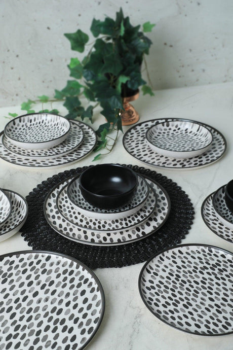 Set de cină din ceramică, Negru, 28 cm