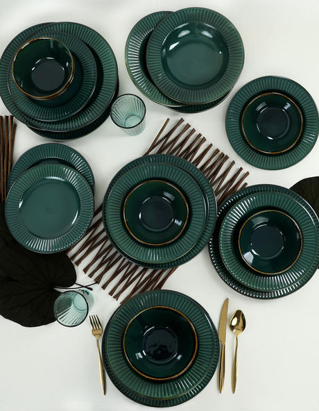 Set de cină din ceramică, Verde inchis, 26 cm