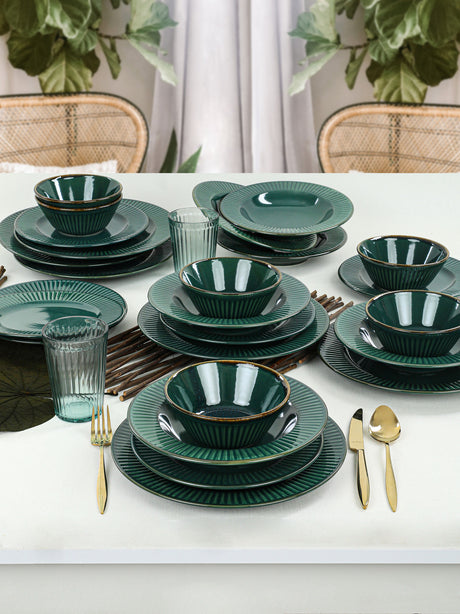 Set de cină din ceramică, Verde inchis, 26 cm
