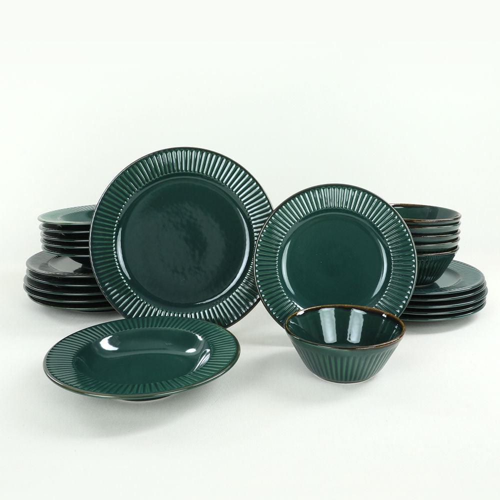 Set de cină din ceramică, Verde inchis, 26 cm