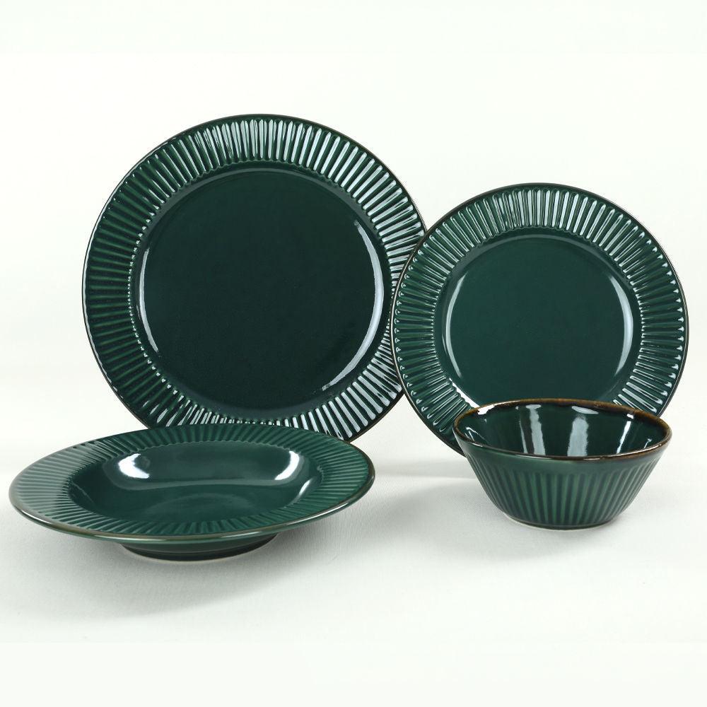 Set de cină din ceramică, Verde inchis, 26 cm