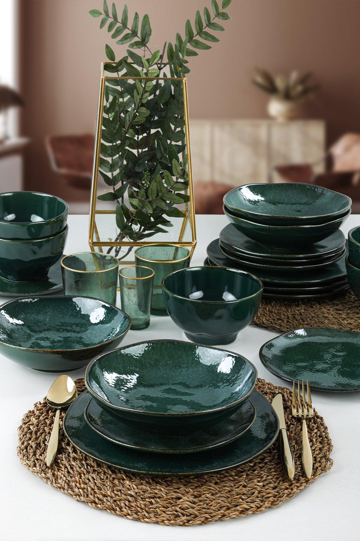 Set de cină din ceramică Zumrut  Set 24 piese, Verde inchis, 26 cm