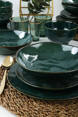 Set de cină din ceramică Zumrut  Set 24 piese, Verde inchis, 26 cm