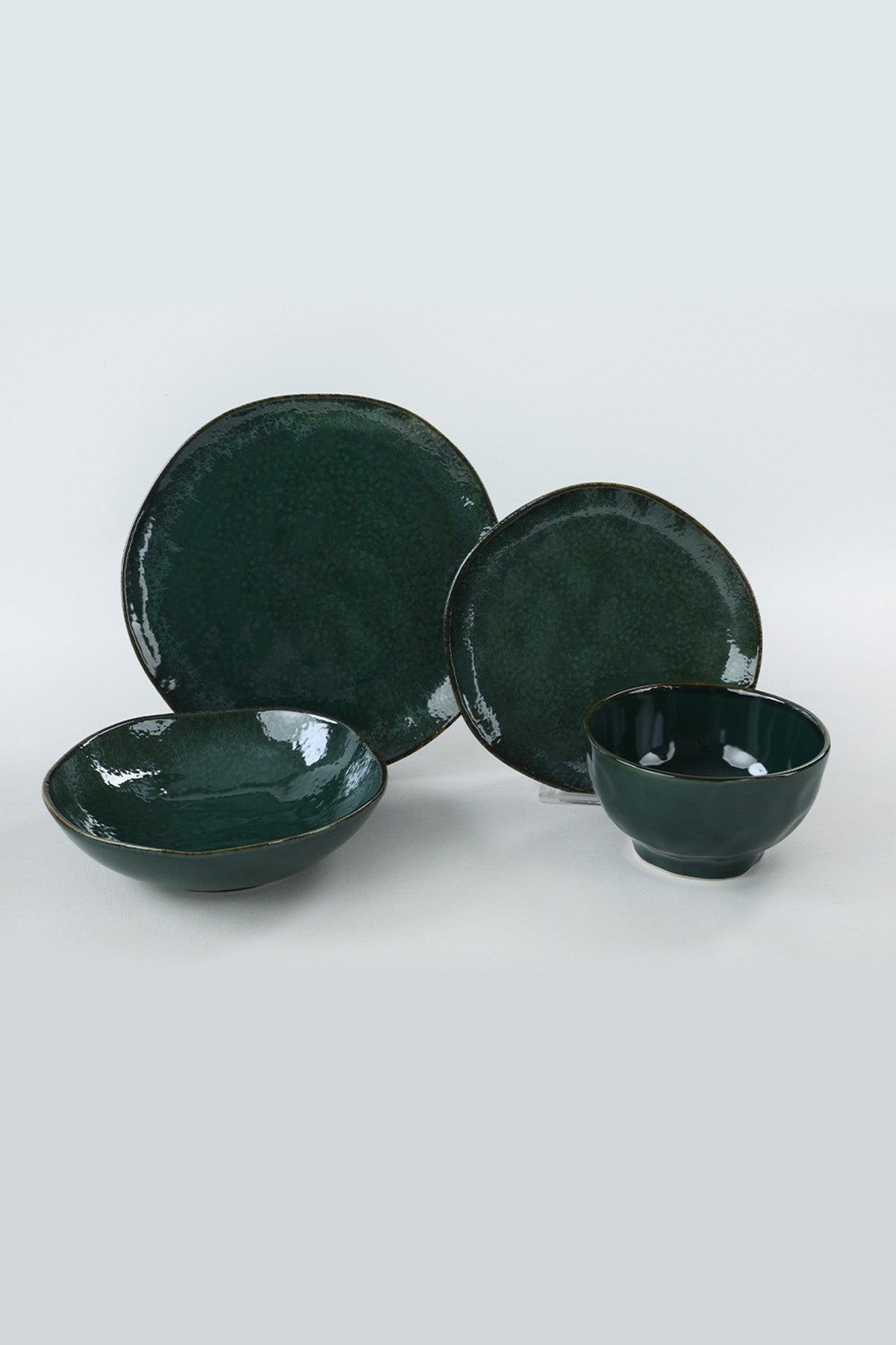 Set de cină din ceramică Zumrut  Set 24 piese, Verde inchis, 26 cm