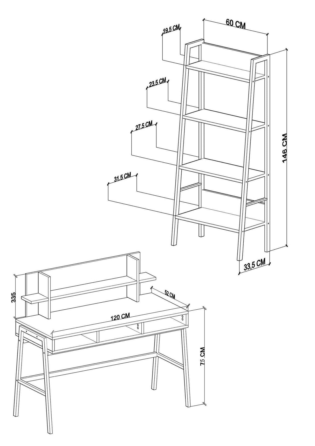 Set De Mobilier De Birou Industrial cadru metalic ,Stejar, 2 piese