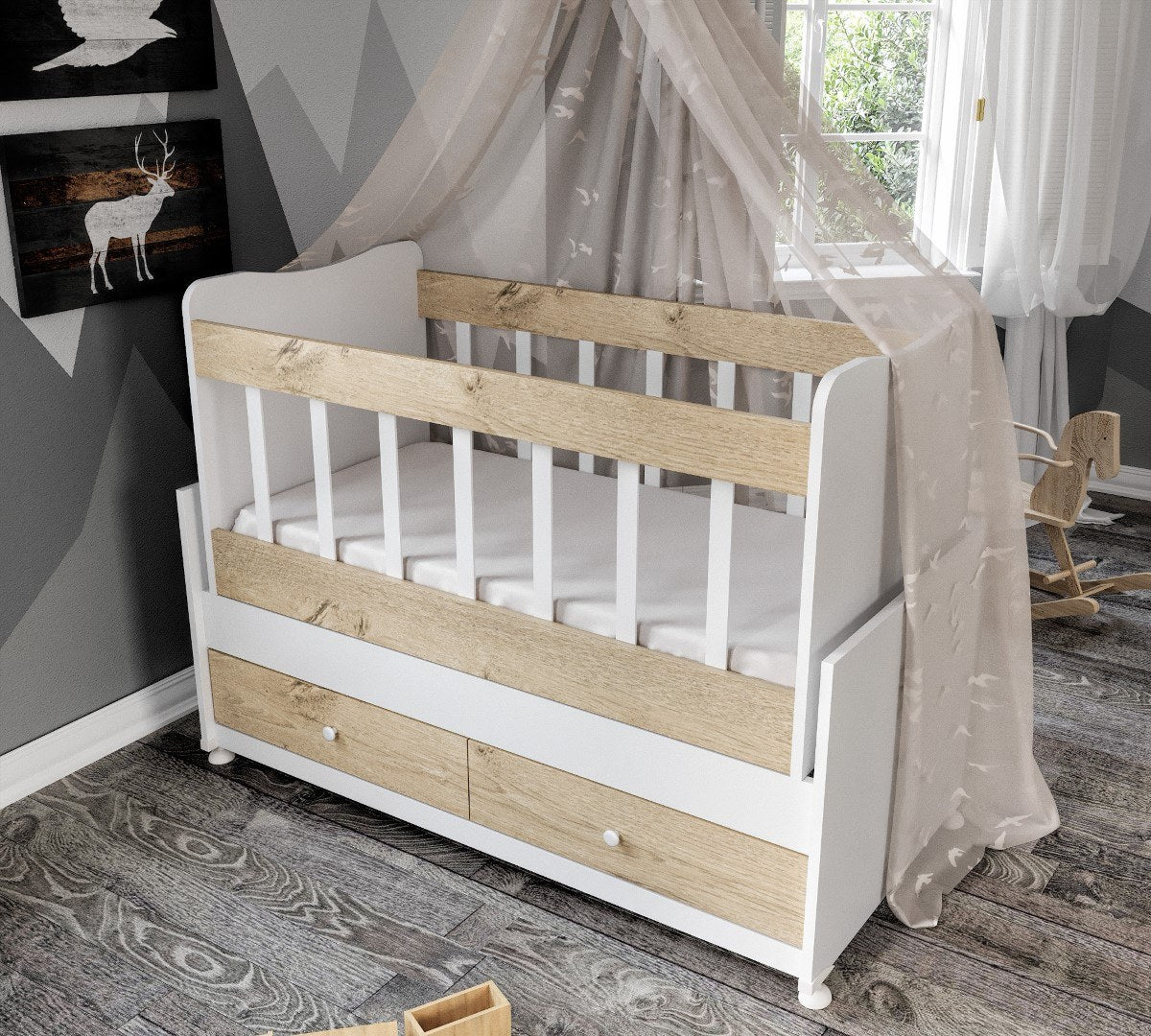 Set de mobilier pentru camera bebelusului Sansa Eko - Oak, Stejar, 95x65x130 cm