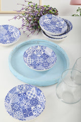 Set farfurii cu sos Sauce Plate Set Blue Ring Snack / Sauce Bowl 13 Cm 6 Pieces - 17926, Alb, 22x19x22 cm