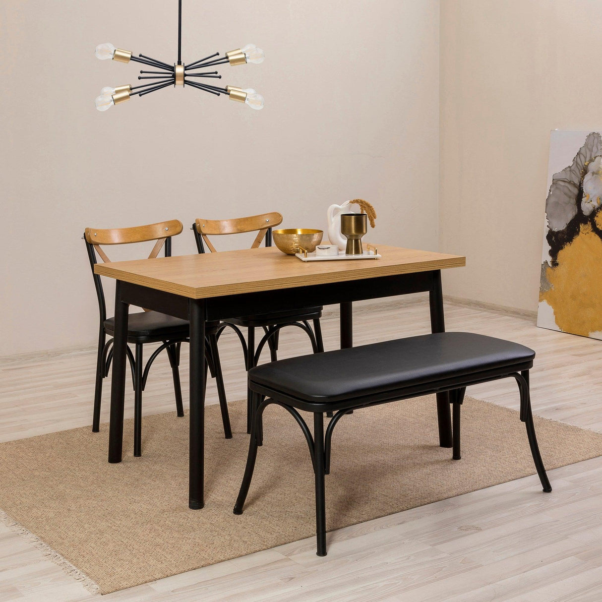 Set masă și scaune (4 bucăți) OLVER SBT BAROK-BLACK Table & Chairs Set  4, Negru, 77x75x120 cm