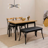 Set masă și scaune (4 bucăți) OLVER SBT BAROK-BLACK Table & Chairs Set  4, Negru, 77x75x120 cm