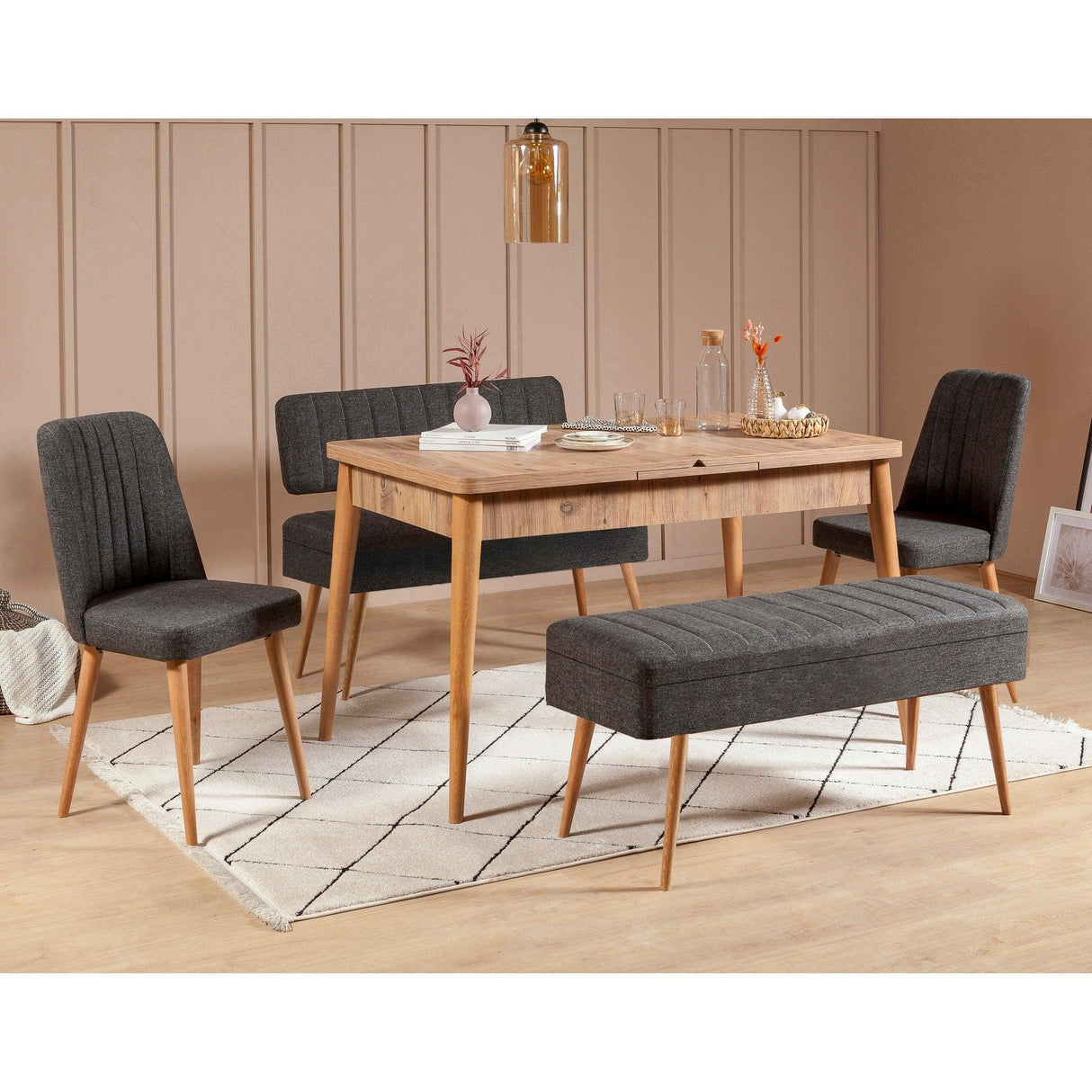 Set masă și scaune extensibile (5 bucăți) Vina 0701 - 4 -
Anthracite,
Atlantic Extendable Dining Table & Chairs Set  12, Stejar, 77x75x120 cm