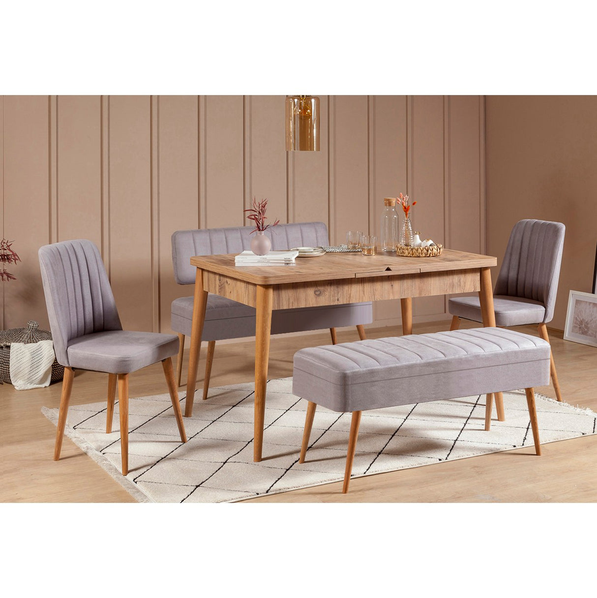 Set masă și scaune extensibile (5 bucăți) Vina 0701 - 4 -
Anthracite,
Atlantic Extendable Dining Table & Chairs Set  3, Stejar, 77x75x120 cm
