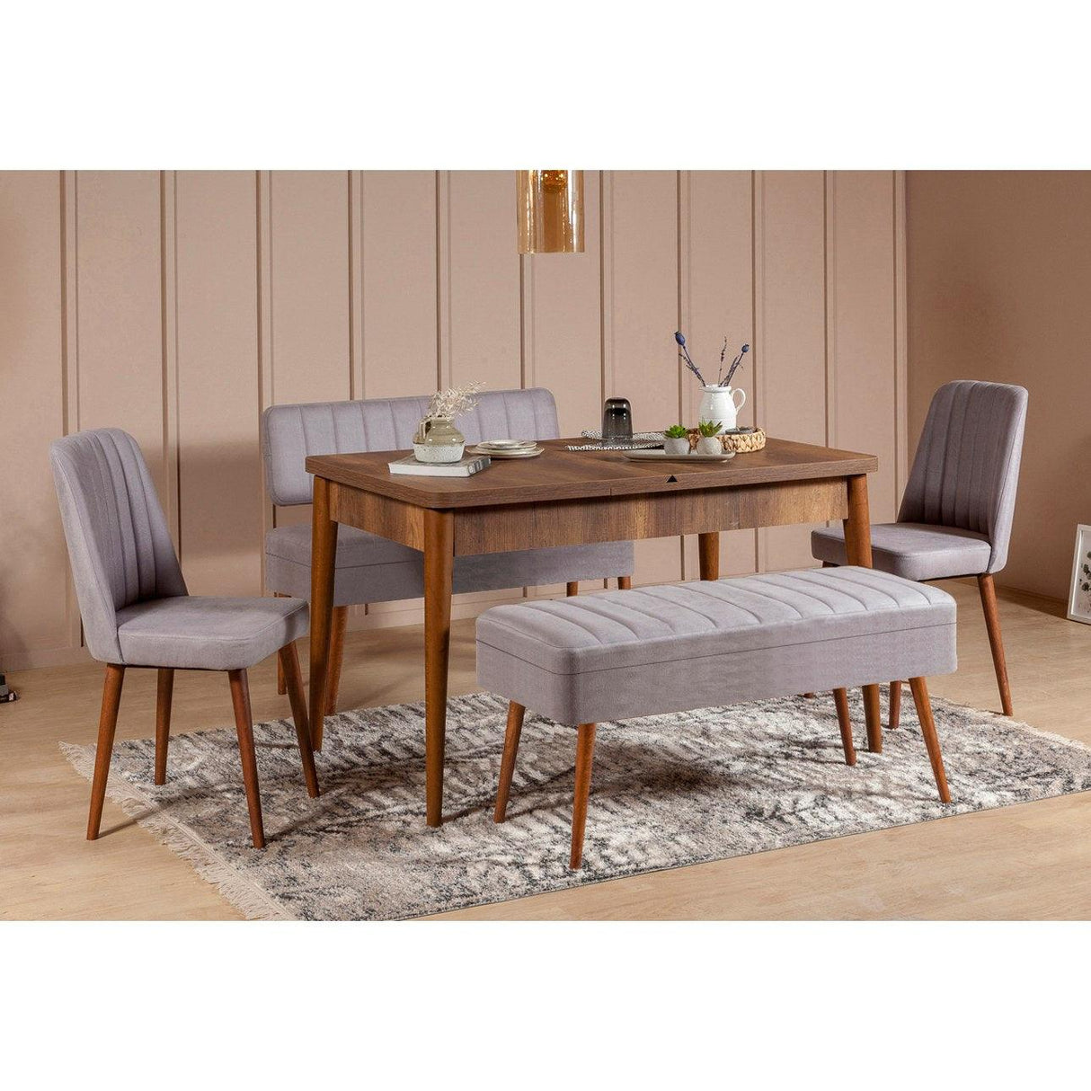 Set masă și scaune extensibile (5 bucăți) Vina 0701 - 4 -
Anthracite,
Atlantic Extendable Dining Table & Chairs Set  4, Nuc, 77x75x120 cm