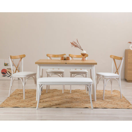 Set masă și scaune extensibile (6 bucăți) OLİVER AÇL.BAROK Extendable Dining Table & Chairs Set  2, Alb, 77x75x120 cm