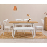 Set masă și scaune extensibile (6 bucăți) OLİVER AÇL.BAROK Extendable Dining Table & Chairs Set  3, Alb, 77x75x120 cm