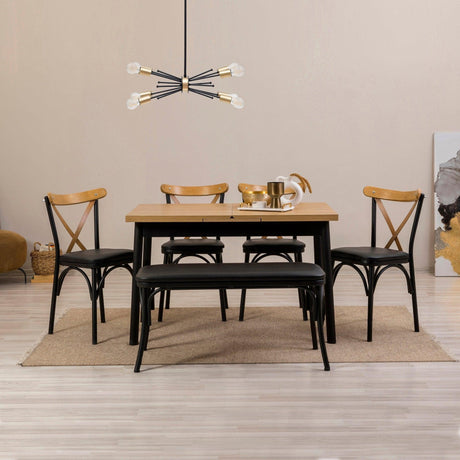 Set masă și scaune extensibile (6 bucăți) OLİVER AÇL.BAROK Extendable Dining Table & Chairs Set  4, Negru, 77x75x120 cm