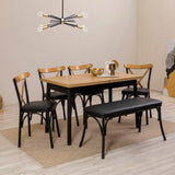 Set masă și scaune extensibile (6 bucăți) OLİVER AÇL.BAROK Extendable Dining Table & Chairs Set  4, Negru, 77x75x120 cm