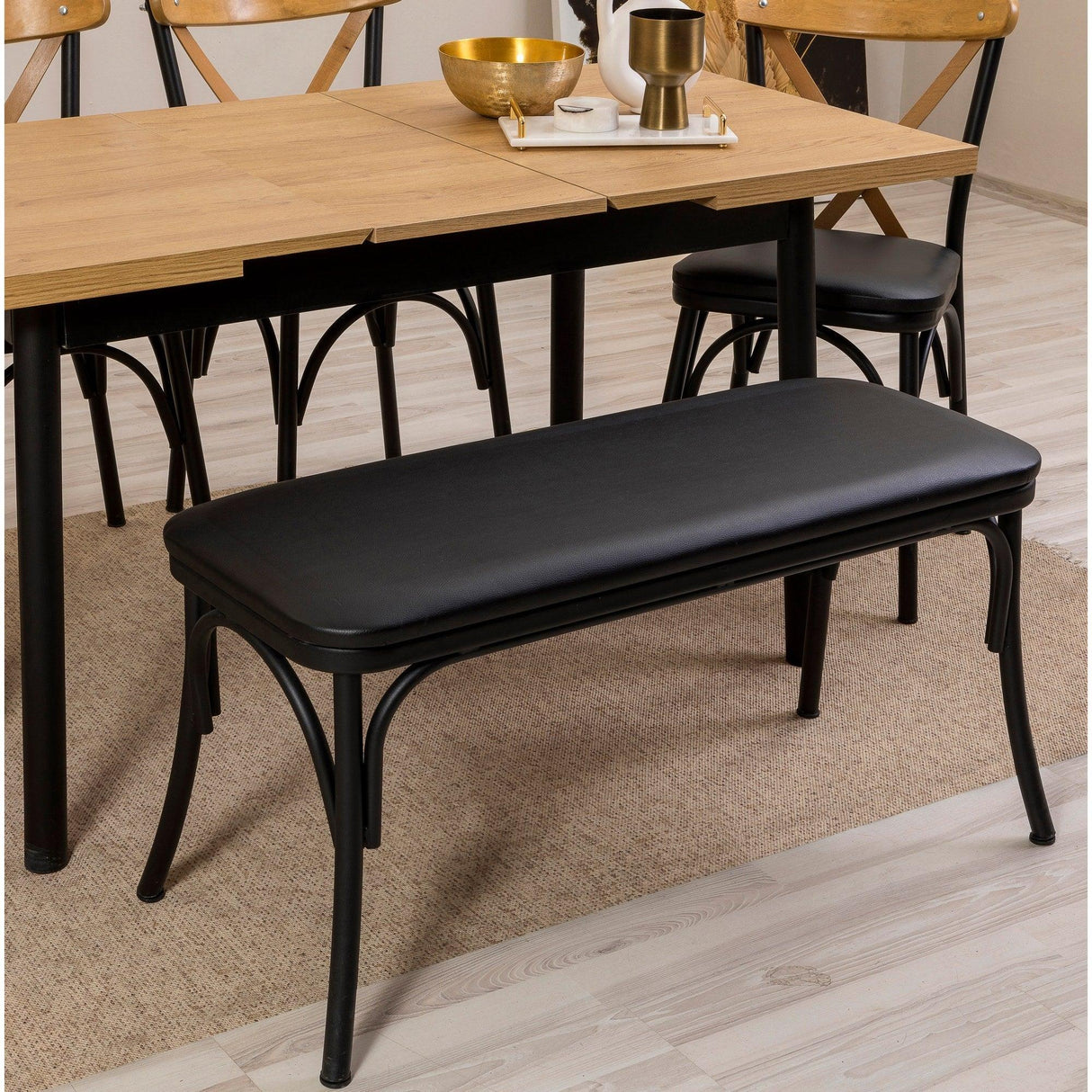 Set masă și scaune extensibile (6 bucăți) OLİVER AÇL.BAROK Extendable Dining Table & Chairs Set  4, Negru, 77x75x120 cm