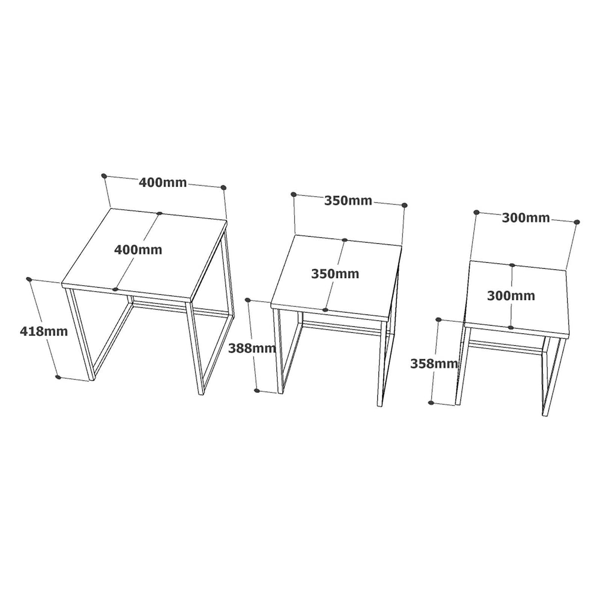 Set Masute de Cafea Birkan, Stejar,  40 x 42 x 40 cm