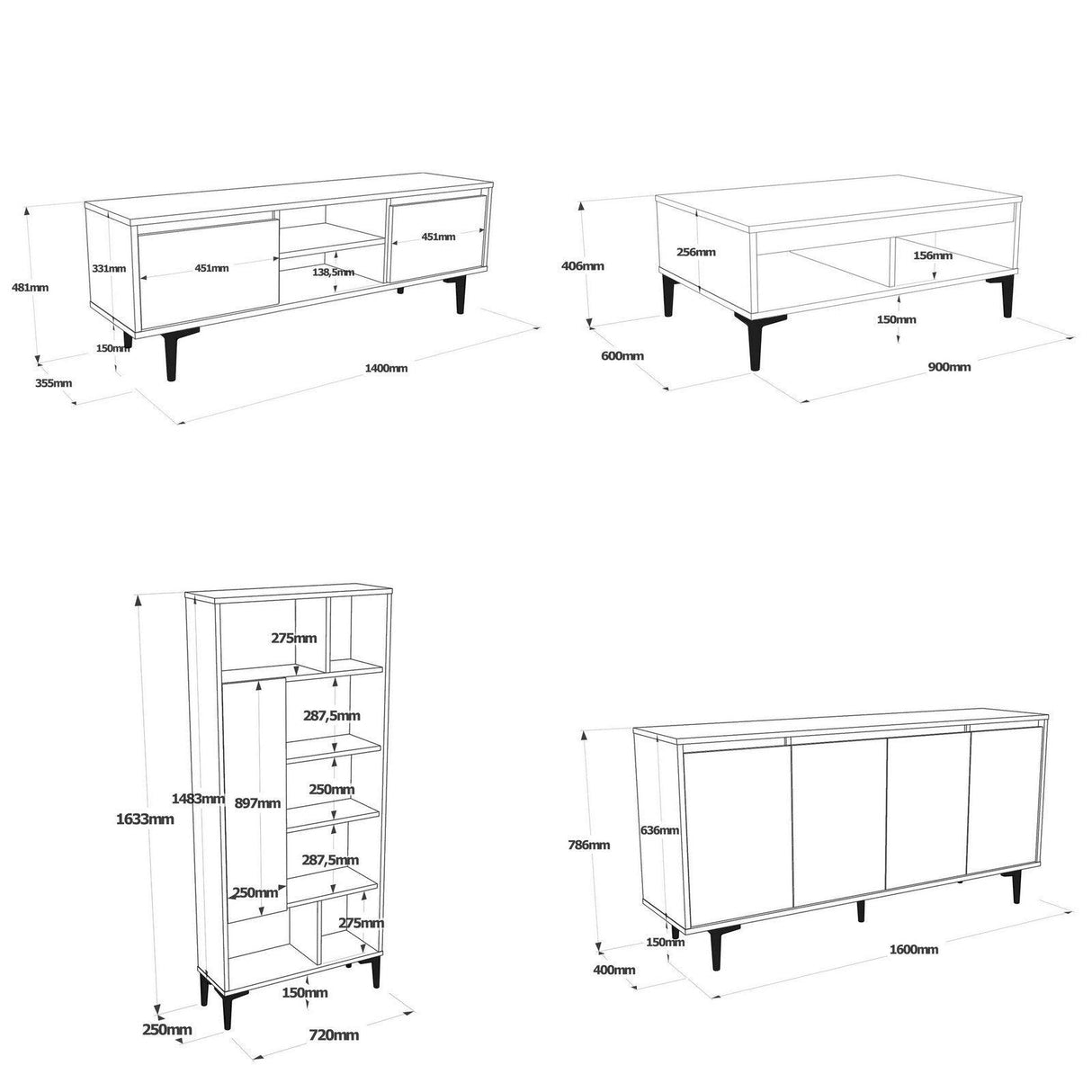 Set Mobila Sufragerie AR14-KA, Stejar, 140x48x36 cm