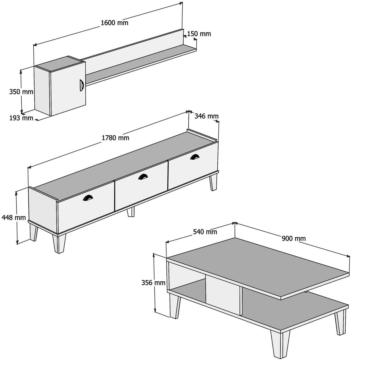 Set Mobila Sufragerie Stor, Stejar, 178x44,8x34,6 cm