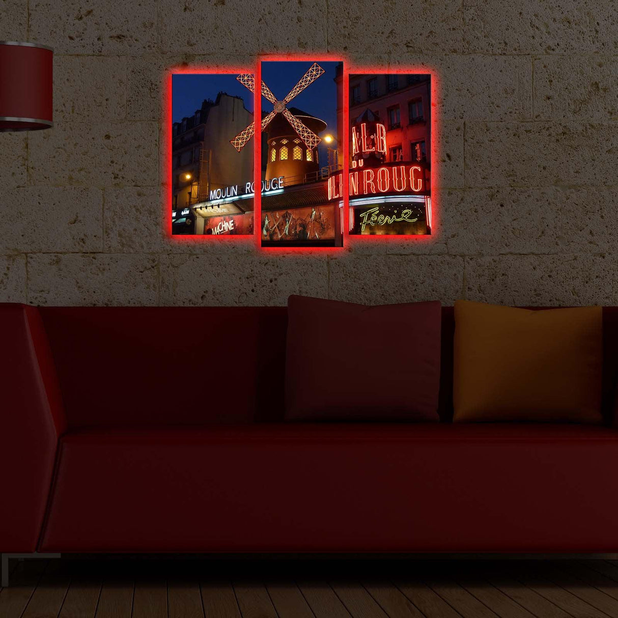 Tablou Canvas cu Led Moulin Rouge, Multicolor, 66 x 45 cm