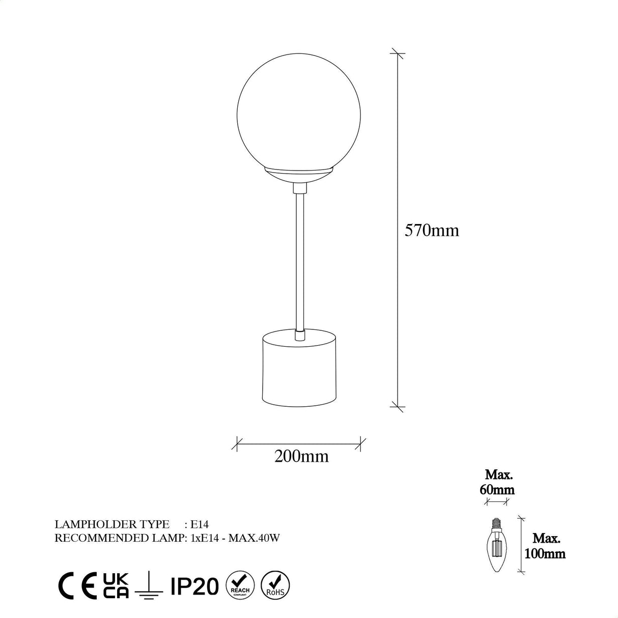 Veioză Globo Table Lamp, Alb