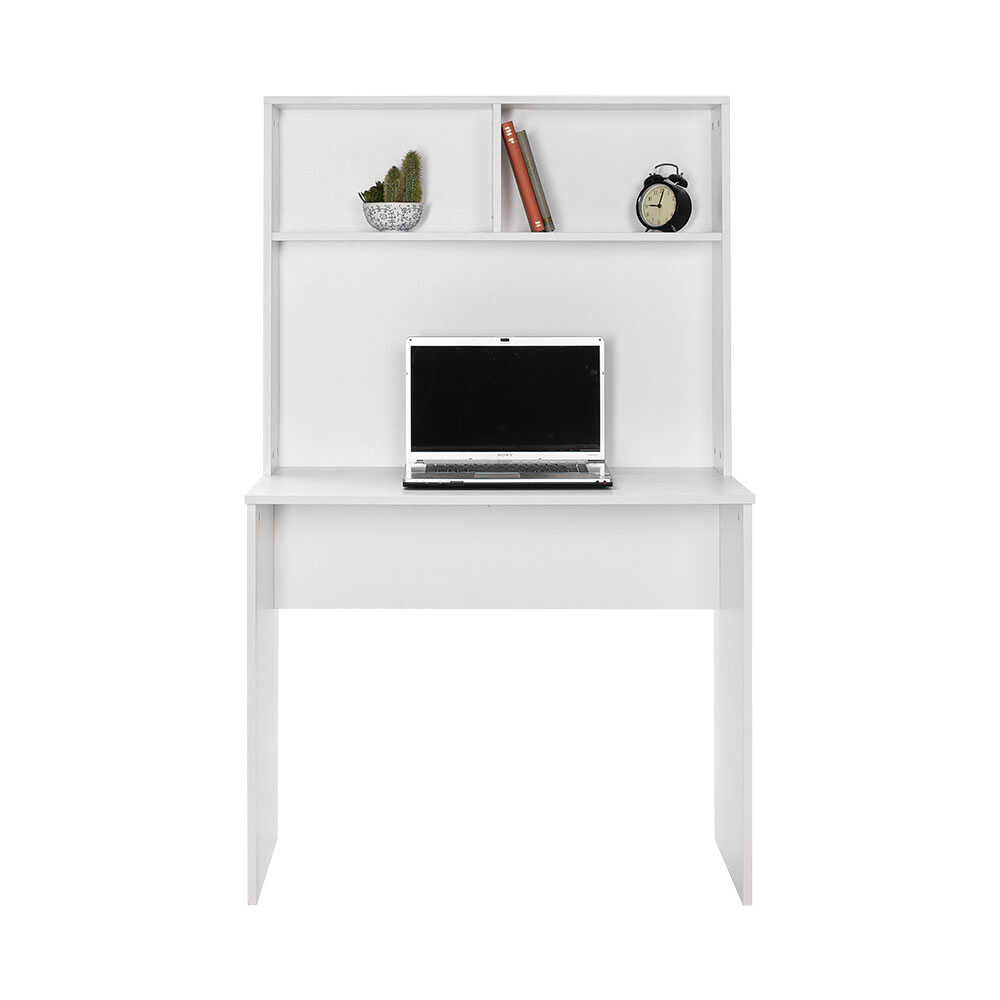 Birou Adore White cu biblioteca, Alb,  90x148x52 cm