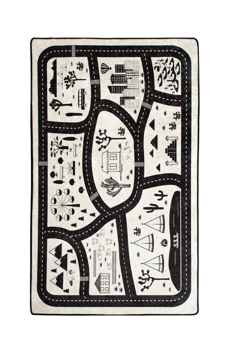 Covorde Copii Black City, Alb - Negru, 140x190 cm