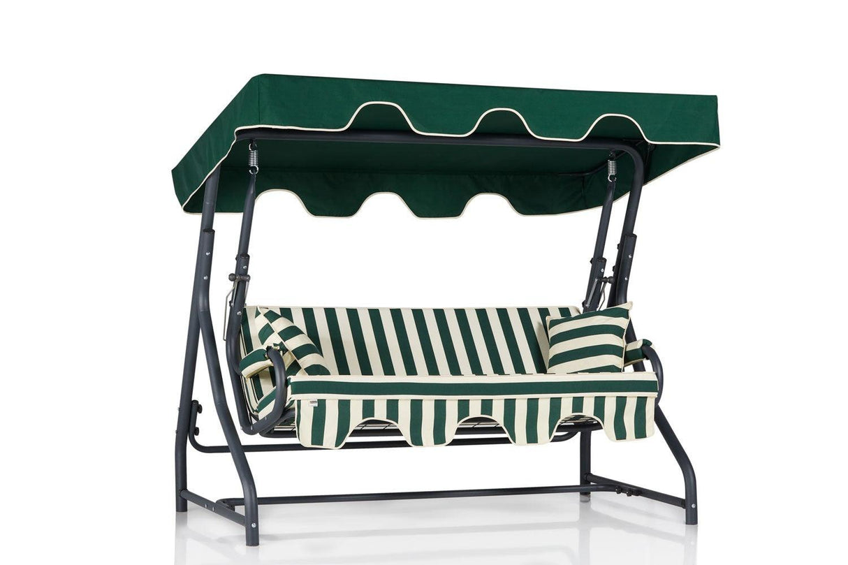 Balansoar de gradina cu 3 locuri Kayikci Extensibila, Verde, 200 x 165 x 110 cm