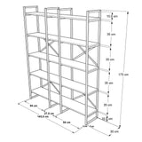 Biblioteca Advantex 5 rafturi Lung cadru metal, Stejar, 144 x 175 x 30 cm