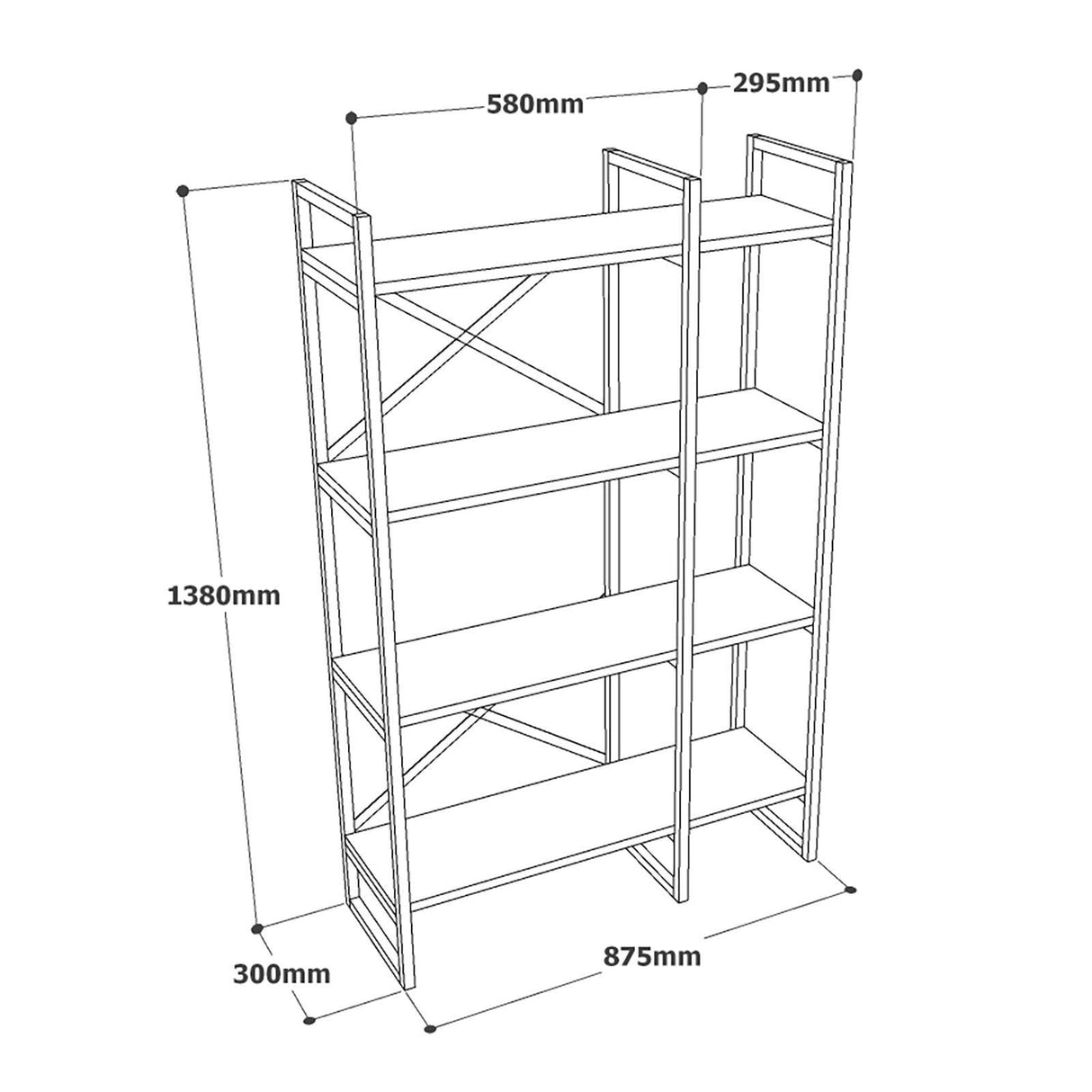 Biblioteca Barre cadru lemn, Stejar, 88 x 138 x 30 cm