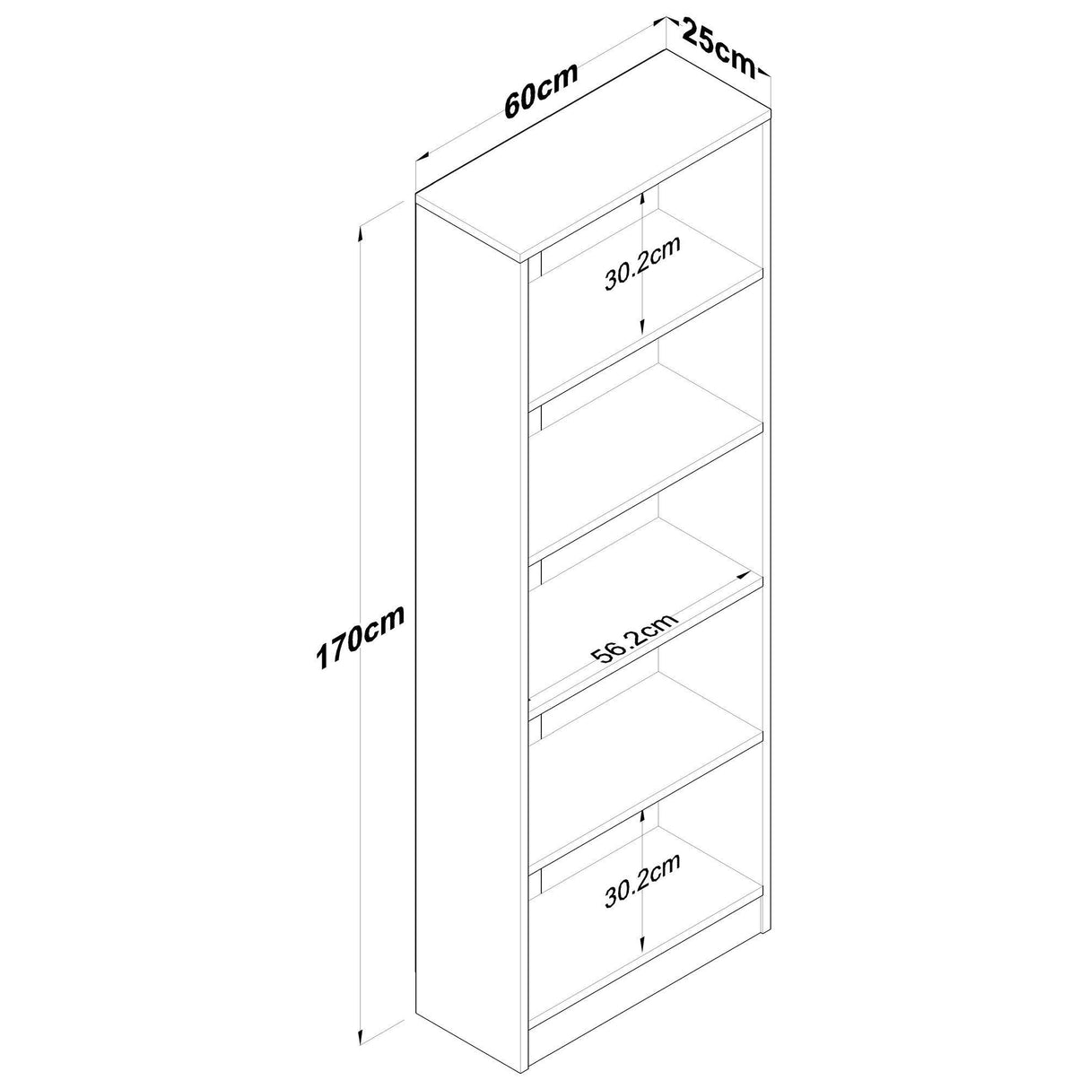 Biblioteca Hurrem cu 5 Rafturi, Nuc, 60 X 170 X 25 Cm