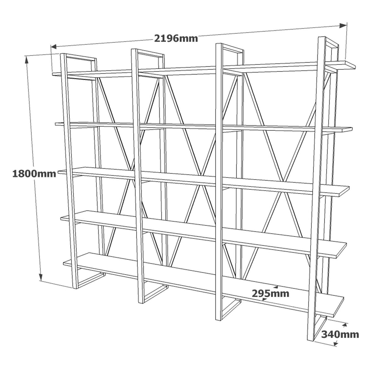 Biblioteca Sous cadru Metal, Crem, 220 x 180 x 34 cm