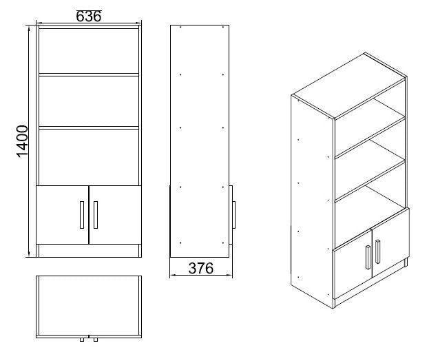 Biblioteca Variom cu 2 usi si 4 rafturi, 64x140x38 cm