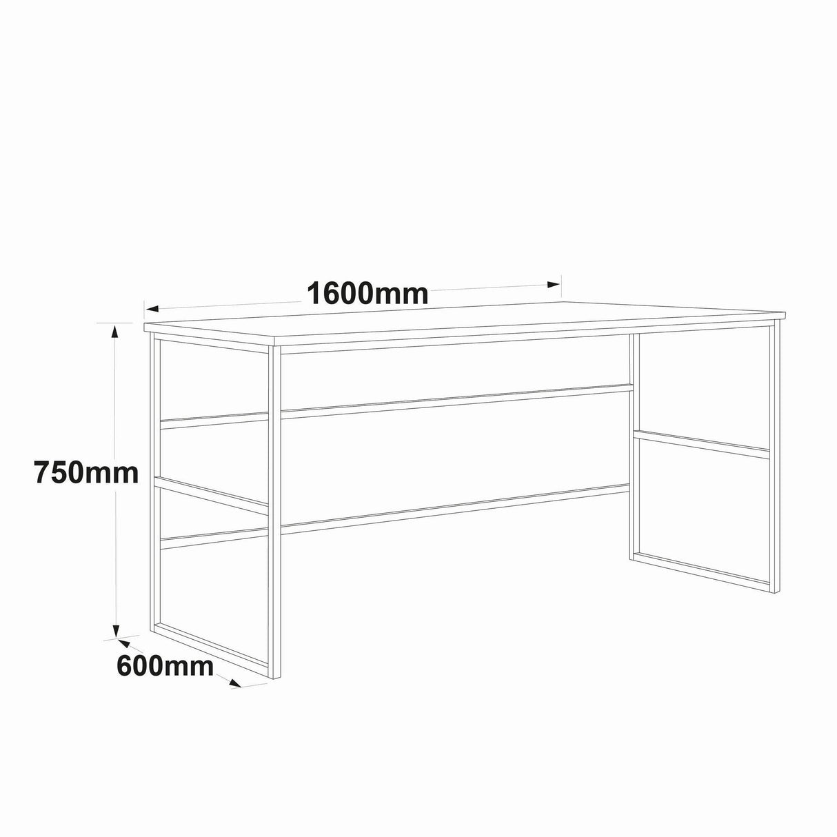 Birou Eflat Max cadru metal, Stejar, 160 x75 x 60 cm