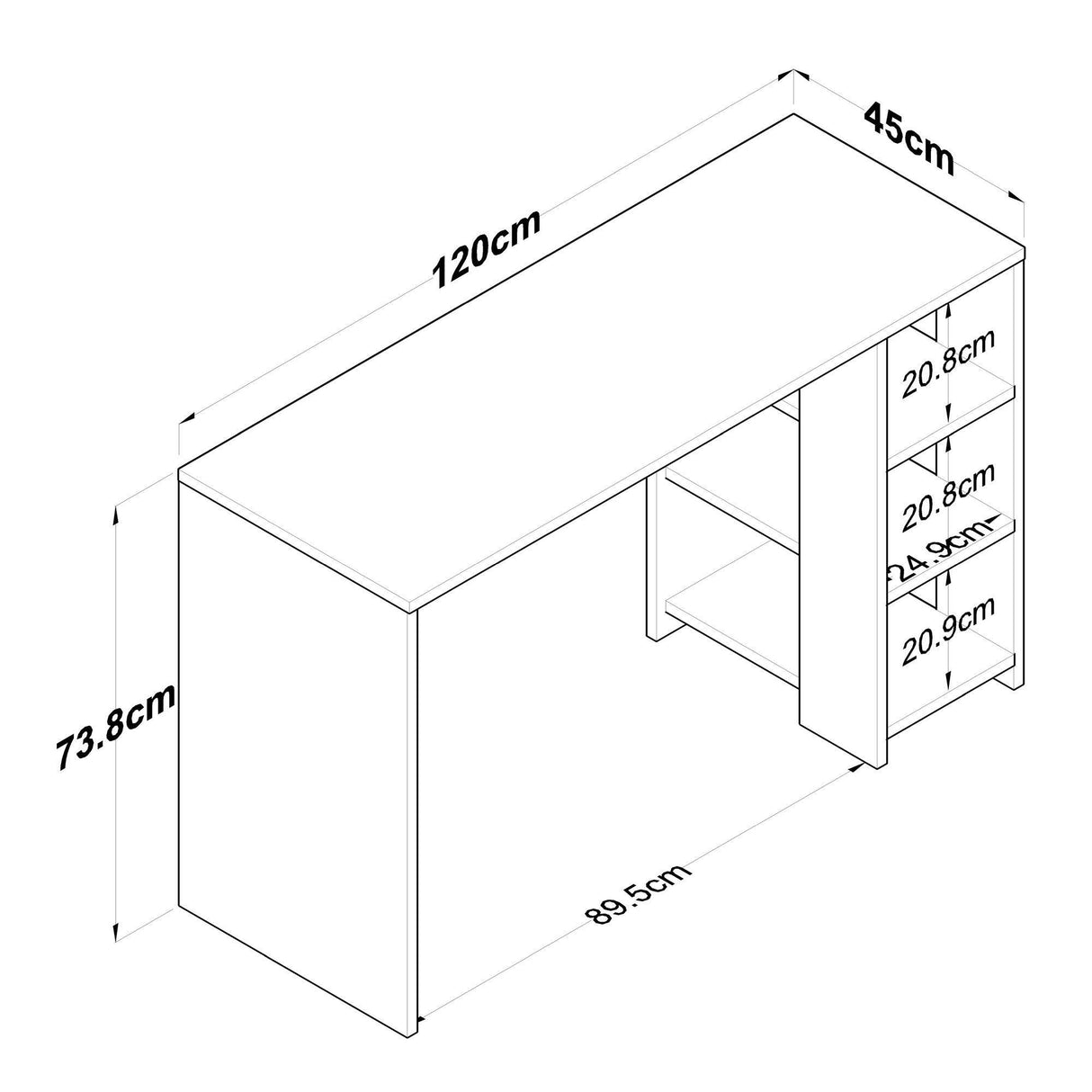 Birou Esmer cu Rafturi, Nuc, 120 X 74 X 45 Cm