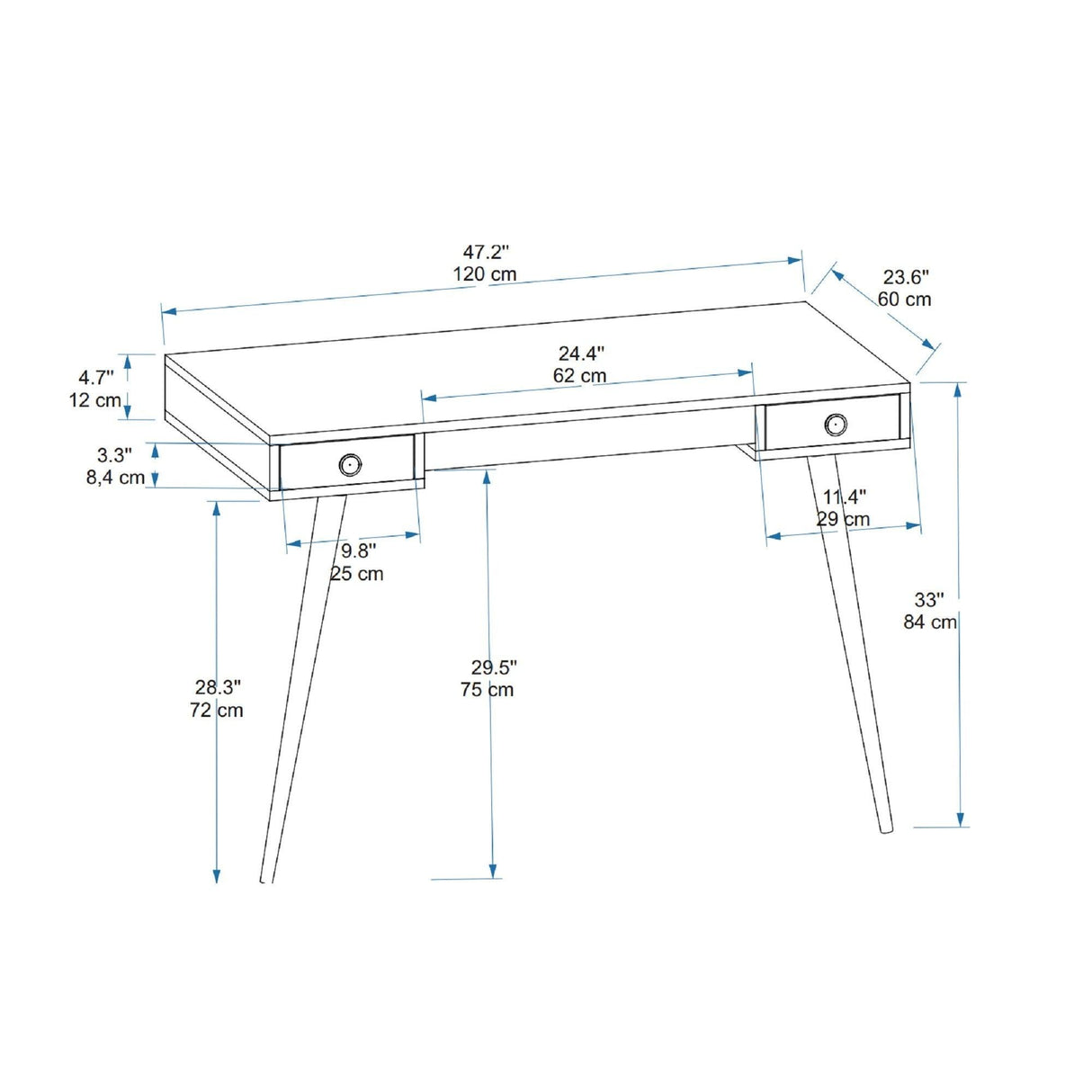 Birou Sunny cu 2 Sertare, Safir, 120 x 84 x 60 cm