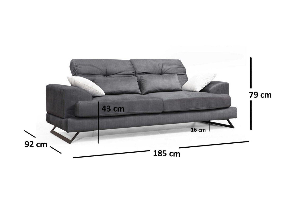 Canapea Fixa cu 2 Locuri Frido 2 Seater, Antracit, 185 x 79 x 92 cm