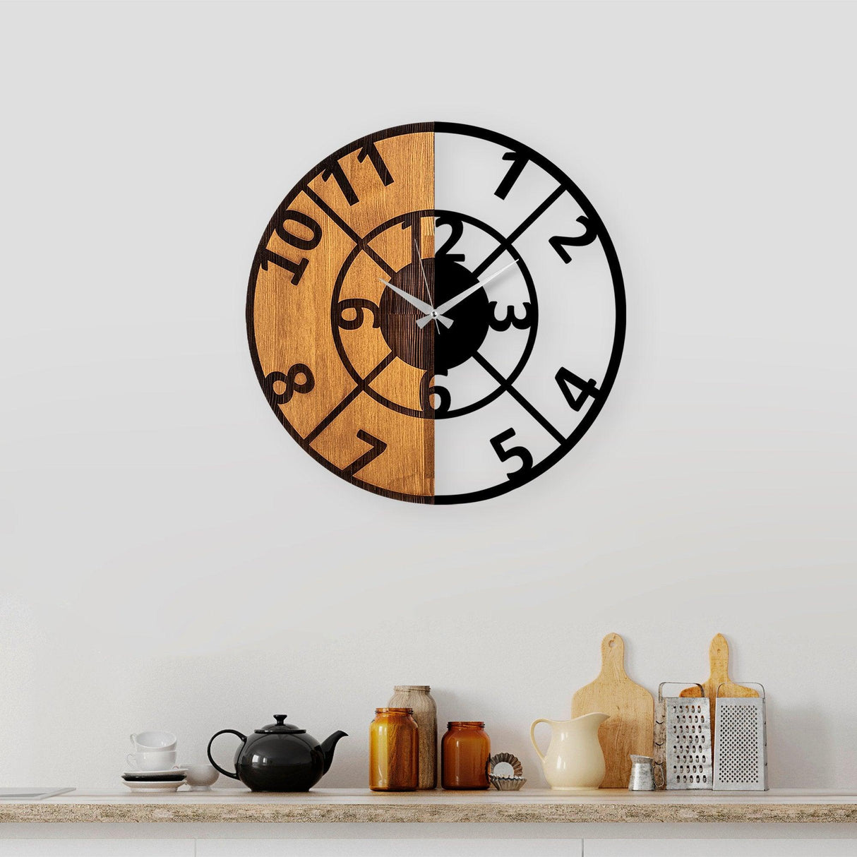 Ceas de perete decorativ din lemn Wooden Clock - 57, Nuc, 56x3x56 cm