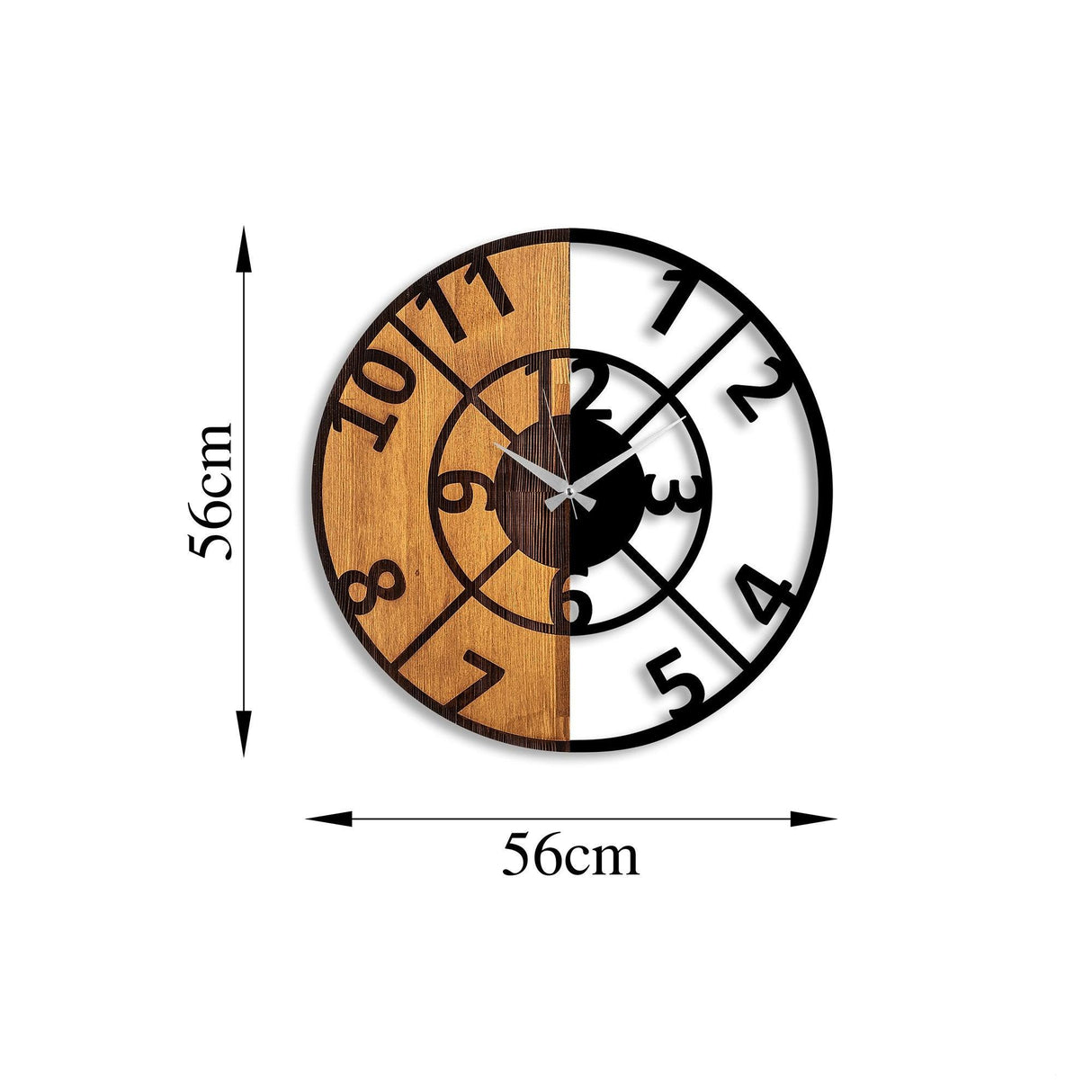 Ceas de perete decorativ din lemn Wooden Clock - 57, Nuc, 56x3x56 cm