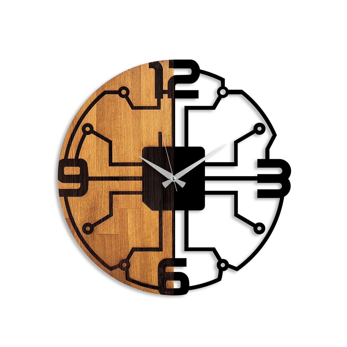 Ceas de perete decorativ din lemn Wooden Clock - 61, Nuc, 56x3x56 cm