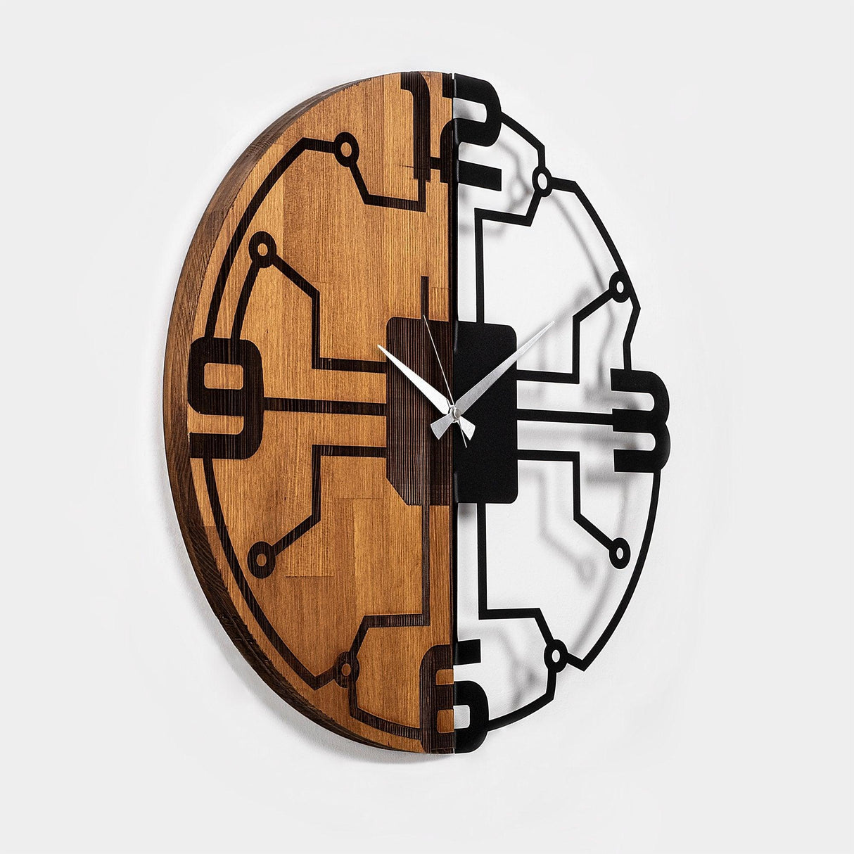 Ceas de perete decorativ din lemn Wooden Clock - 61, Nuc, 56x3x56 cm