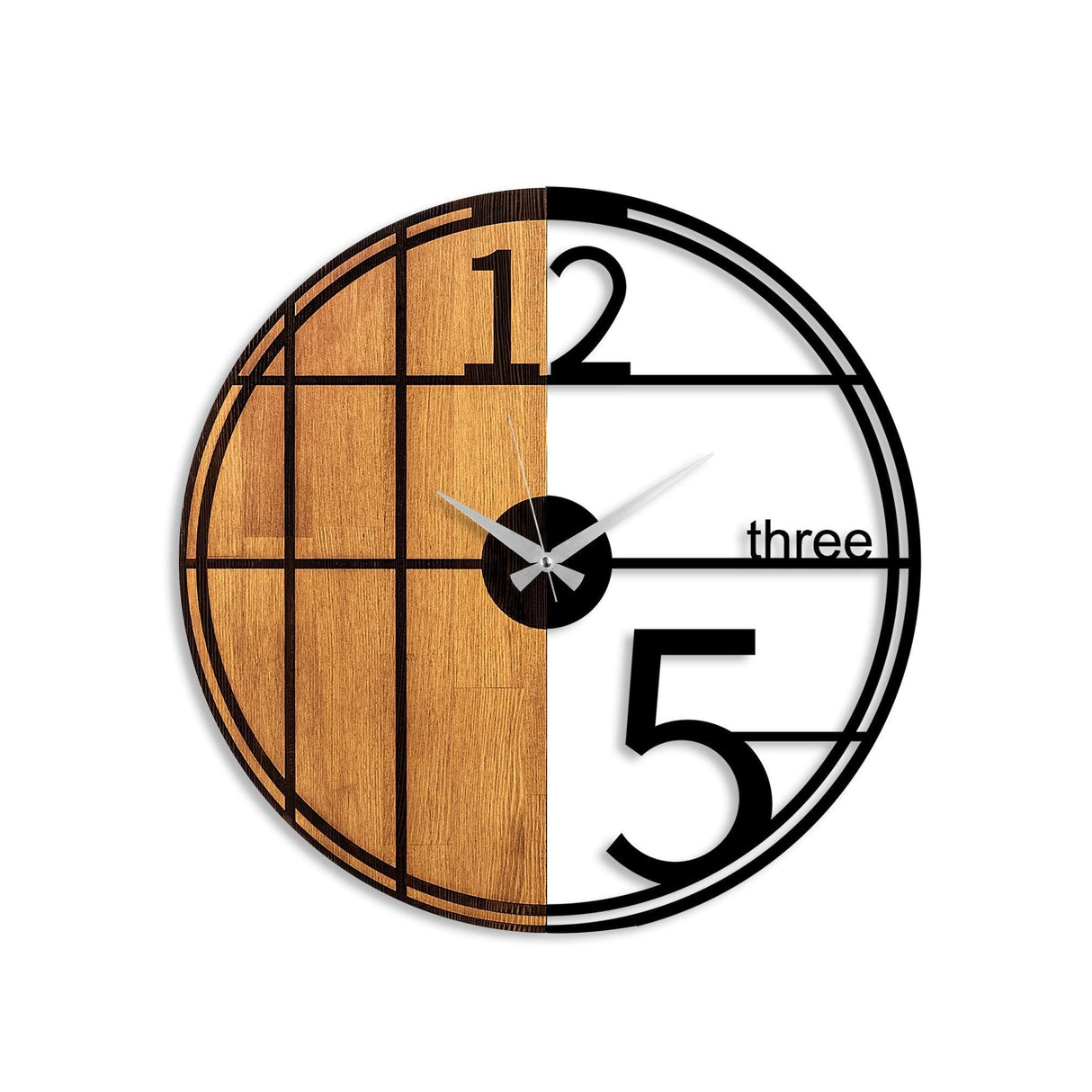 Ceas de perete decorativ din lemn Wooden Clock - 62, Nuc, 56x3x56 cm