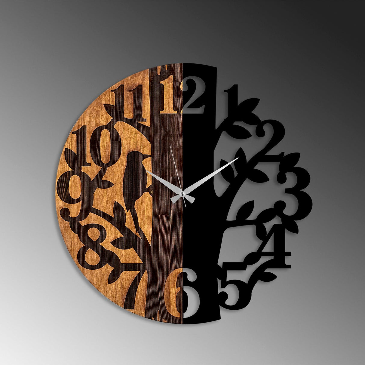 Ceas de perete decorativ din lemn Wooden Clock - 71, Nuc, 56x3x56 cm