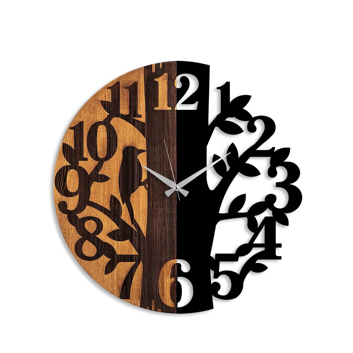 Ceas de perete decorativ din lemn Wooden Clock - 71, Nuc, 56x3x56 cm