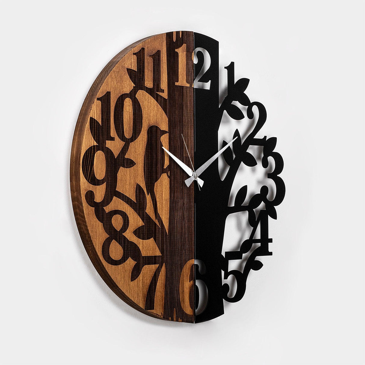 Ceas de perete decorativ din lemn Wooden Clock - 71, Nuc, 56x3x56 cm